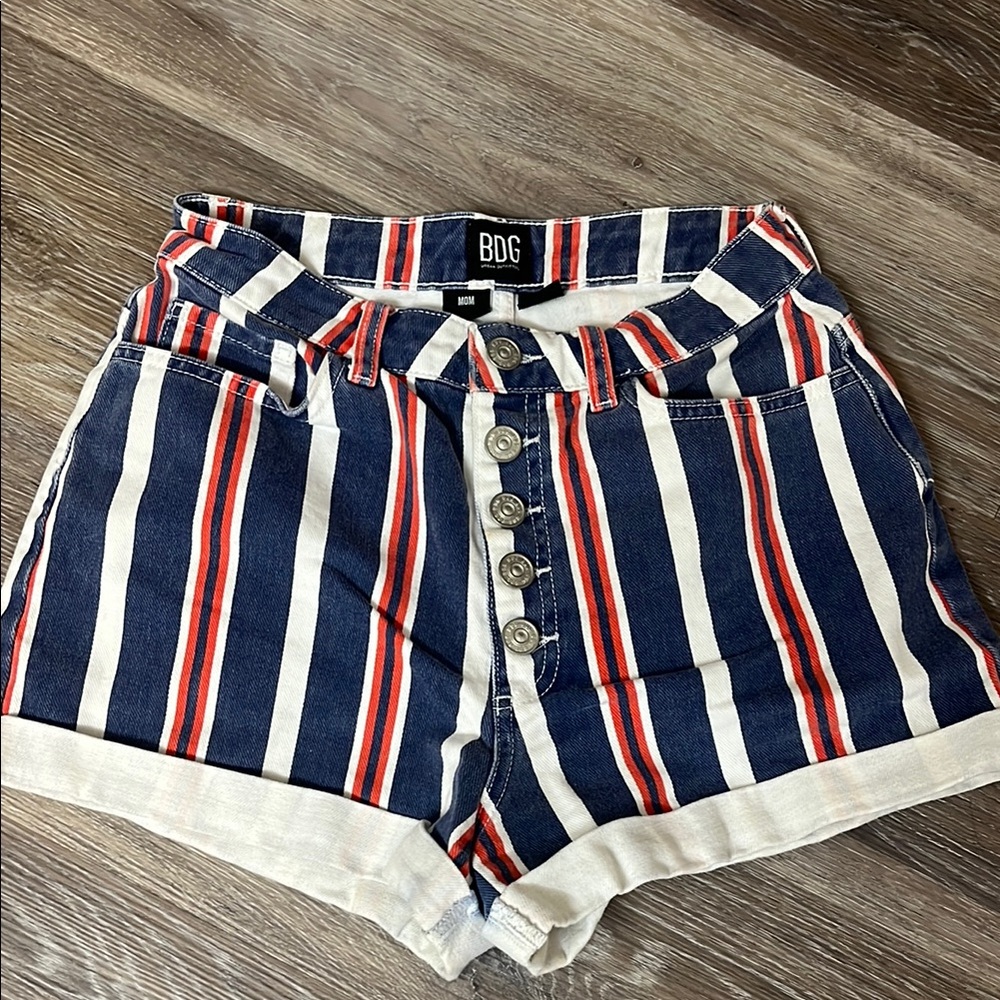Urban Outfitters BDG Women's Striped Blue and Red Shorts